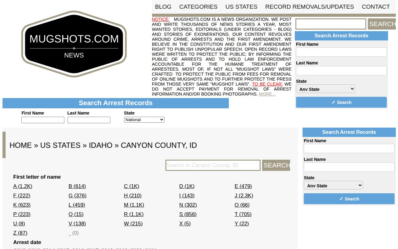 Unofficial Mugshots.com Canyon County local index