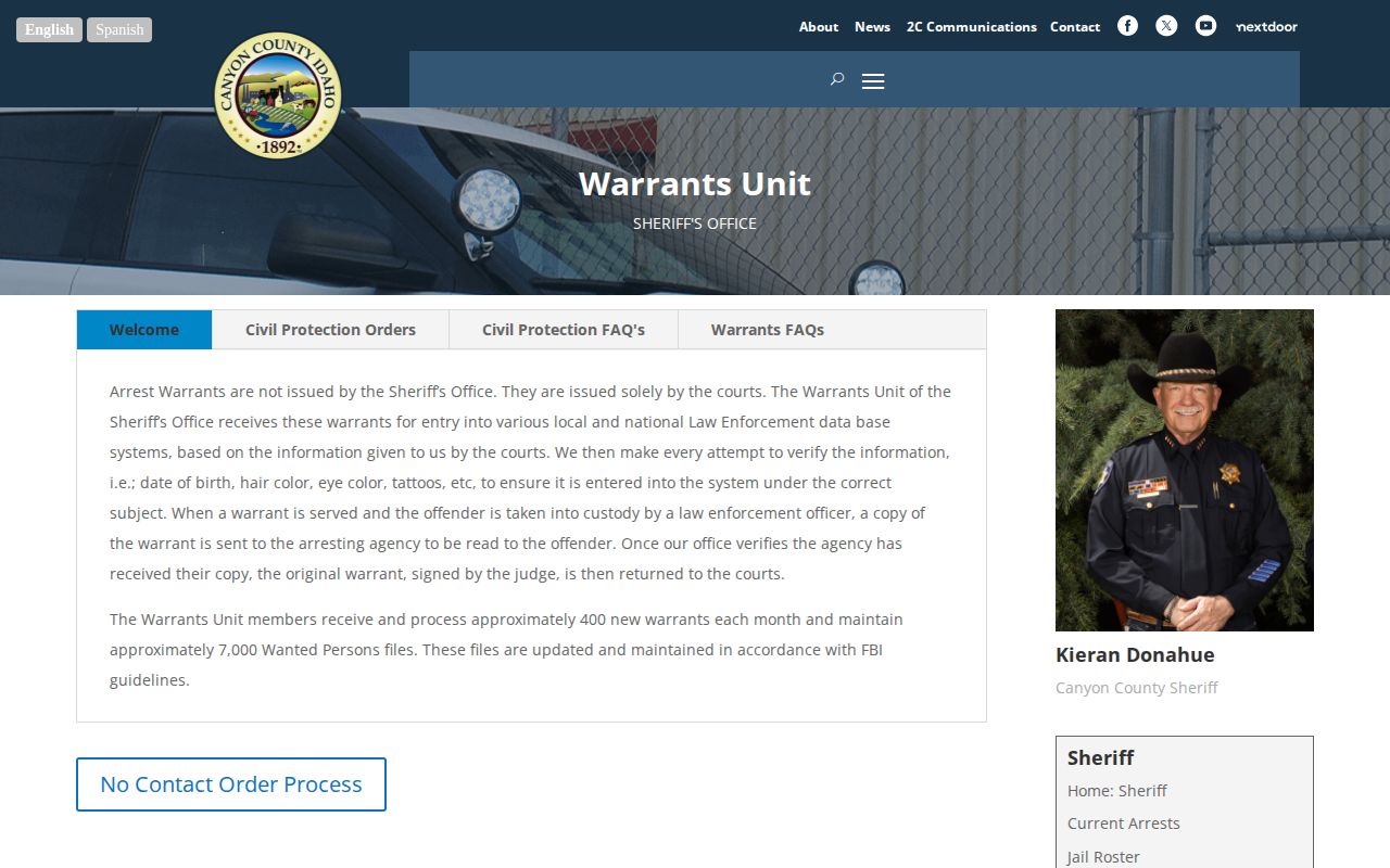 Canyon County Warrants Unit official warrant check information